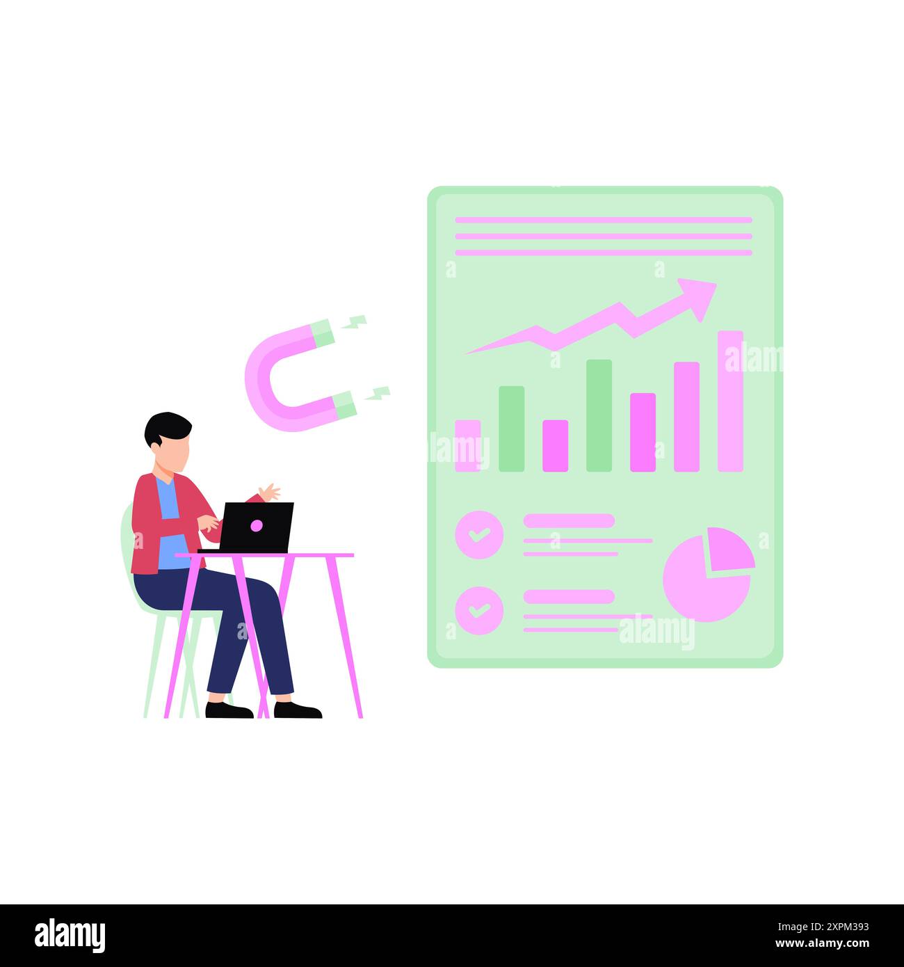The boy is working on a business graph. Stock Photo
