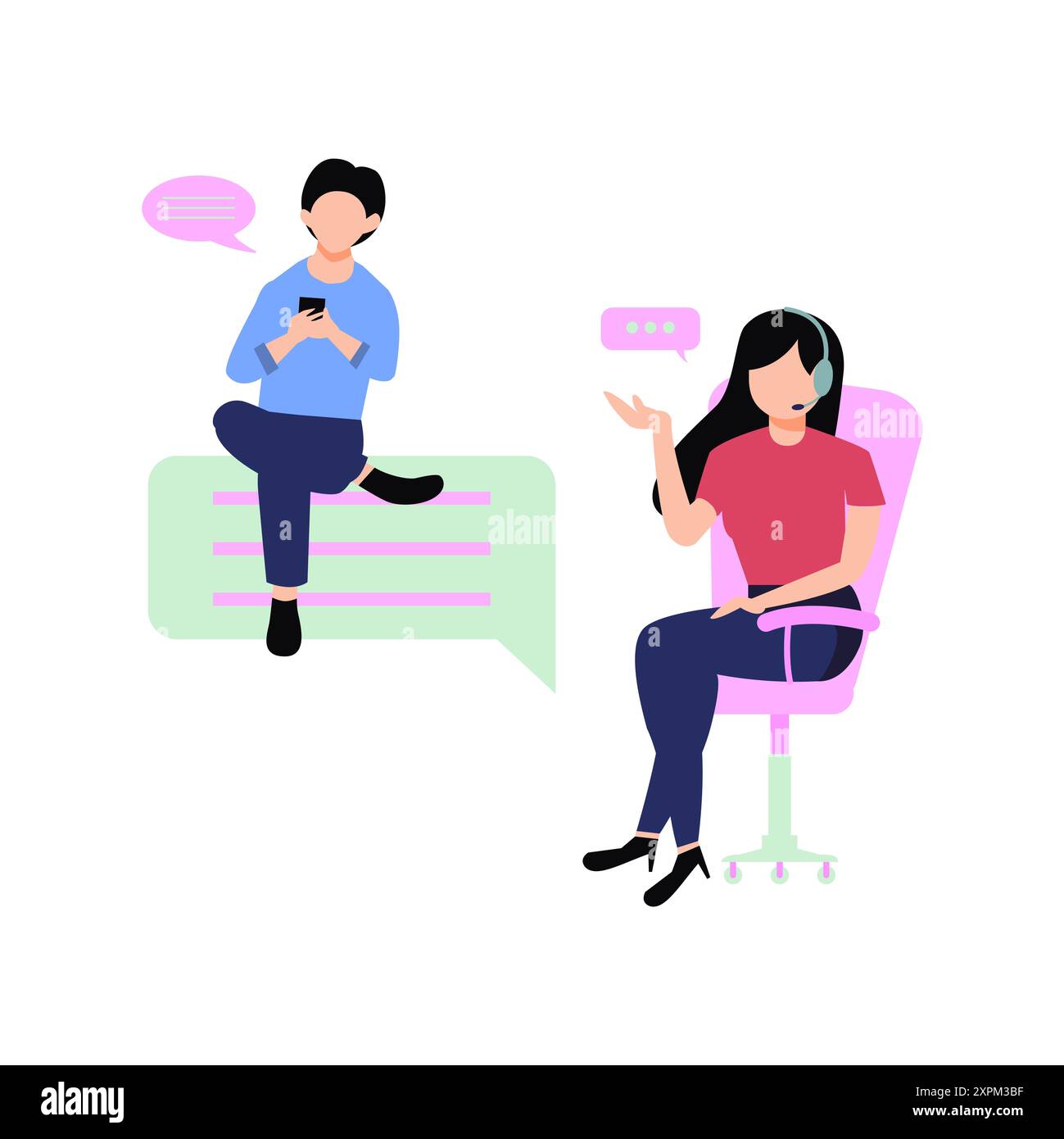 The guy is talking to the customer support service. Stock Photo