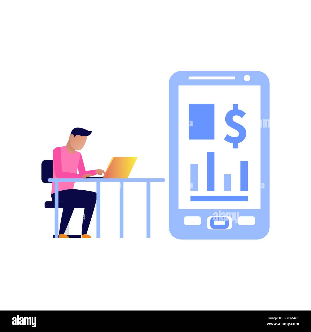 The boy is working on the dollar graph. Stock Photo