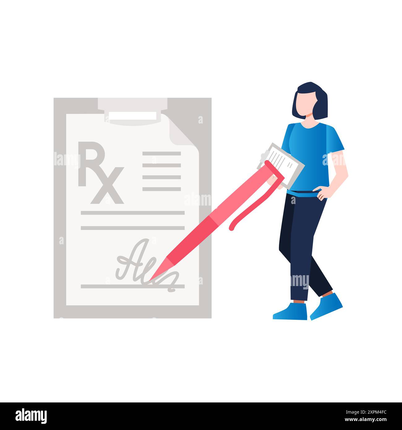 The girl is signing the RX document. Stock Photo