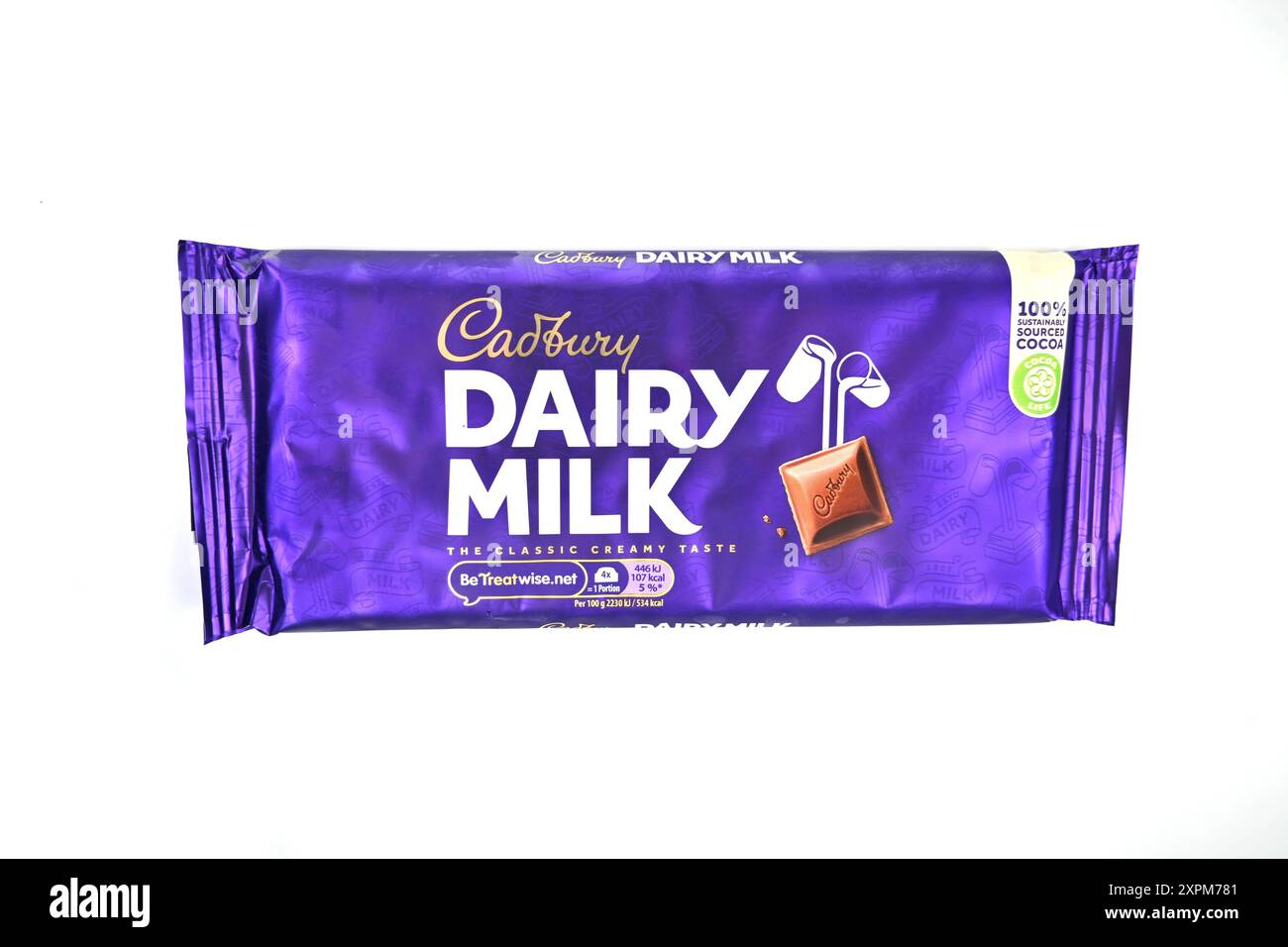 Cadbury dairy milk chocolate bar block – Wales, UK  – 31 July 2024 Stock Photo