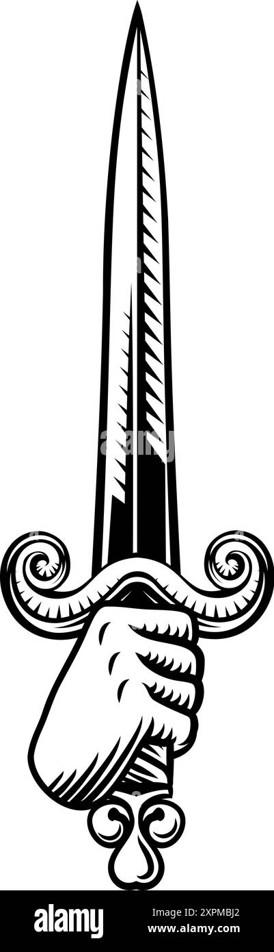 Sword Medieval Weapon Vintage Woodcut Tattoo Style Stock Vector Image ...