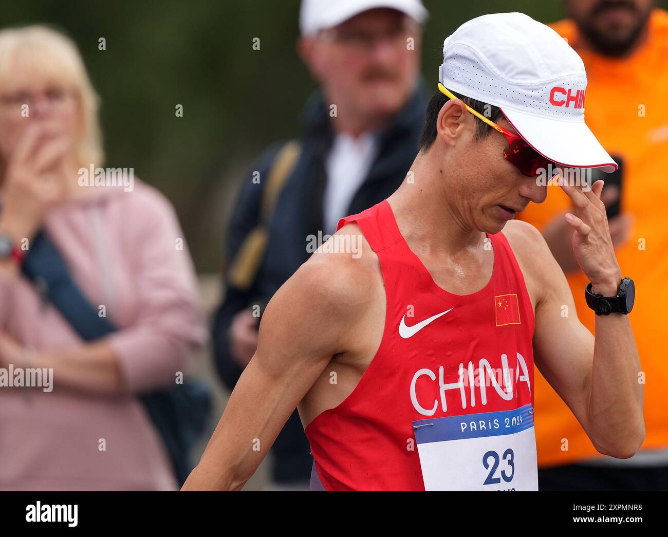 Paris, France. 7th Aug, 2024. Zhang Jun of China reacts during the ...