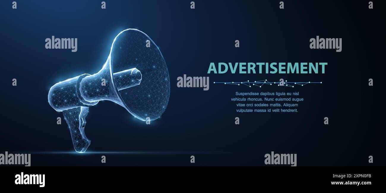 Bullhorn. Abstract vector 3d megaphone on blue background ...