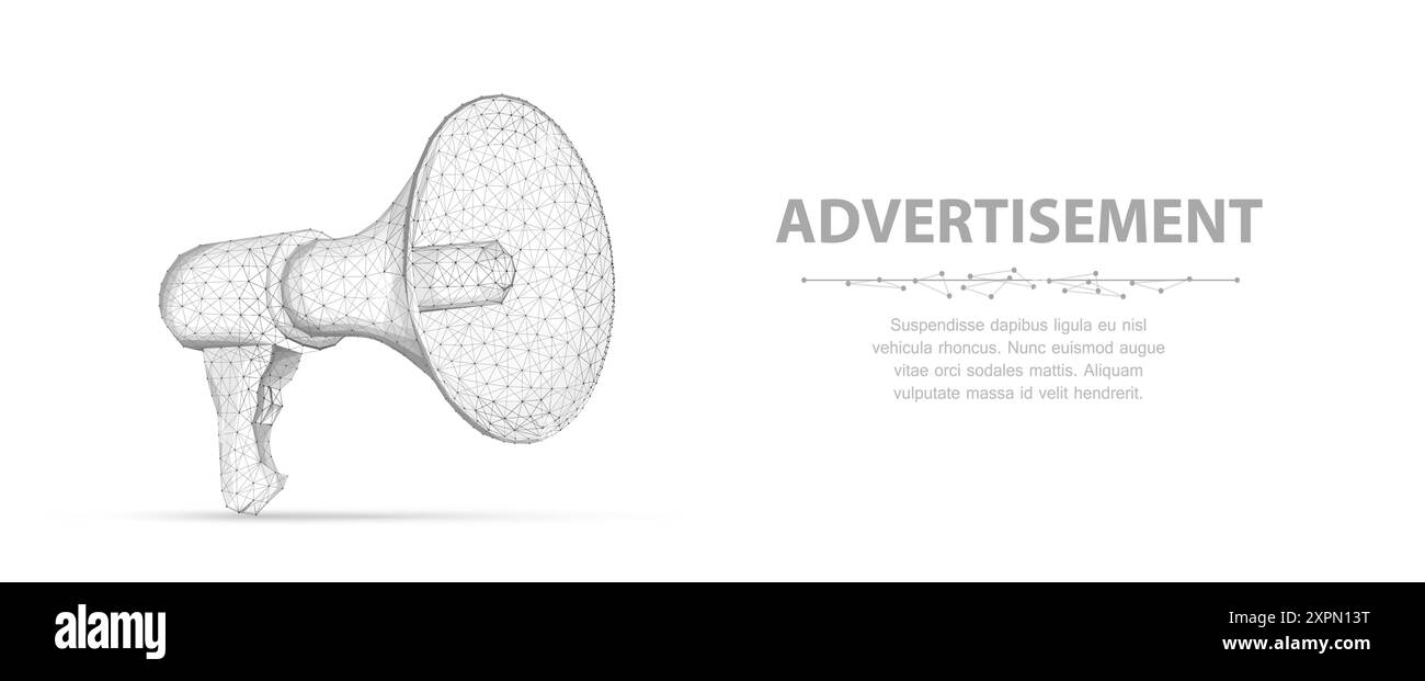 Hand with Bullhorn. Abstract vector 3d megaphone on blue background ...