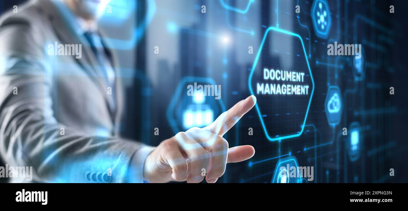DMS Document Management System in addition to digitization and process automation to efficiently manage files Stock Photo