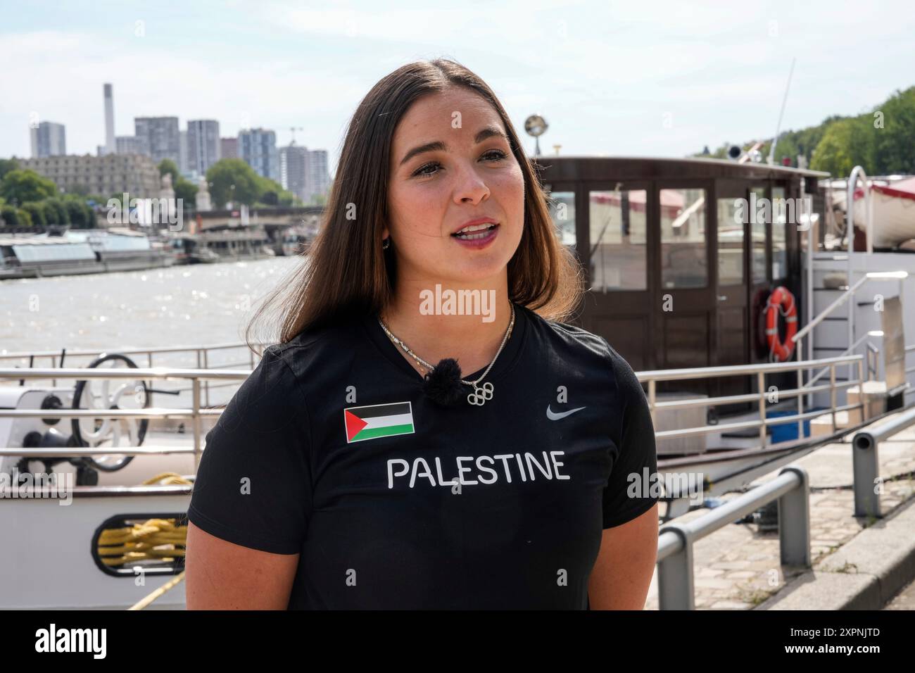 Torazi Rasmi Palestinian-American swimmer Valerie Rose Tarazi speaks during an ...