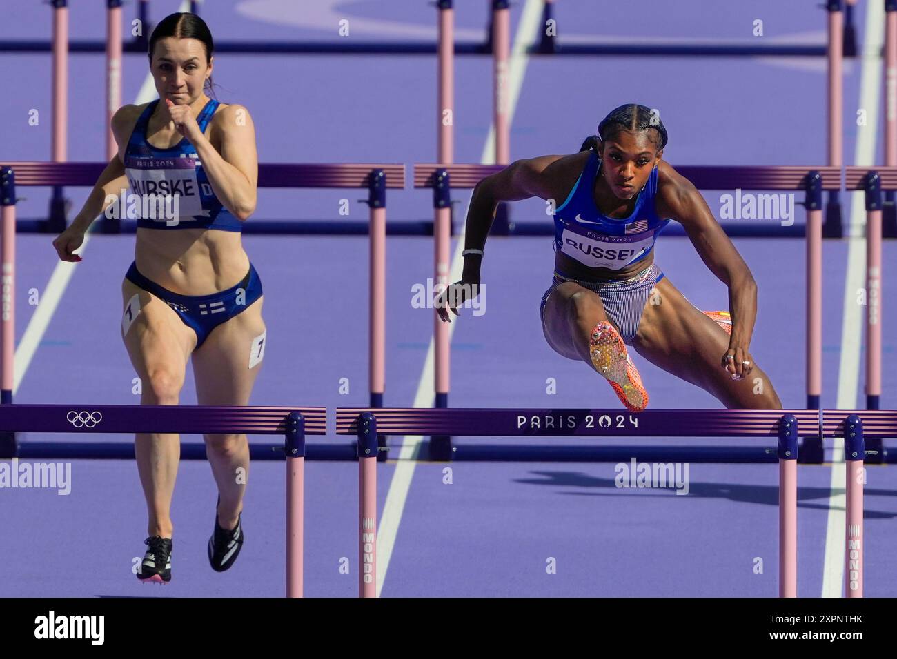 Paris, France. 07th Aug, 2024. Masai Russell, right, of Team USA ...