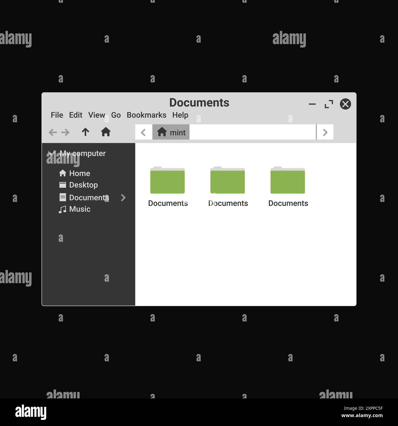 Document manager panel in green color. Digital explorer for computer. Stock Vector