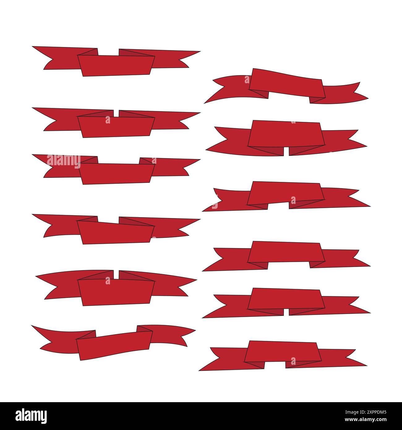 Set of red flat ribbons isolated on white background. Ribbon banner ...