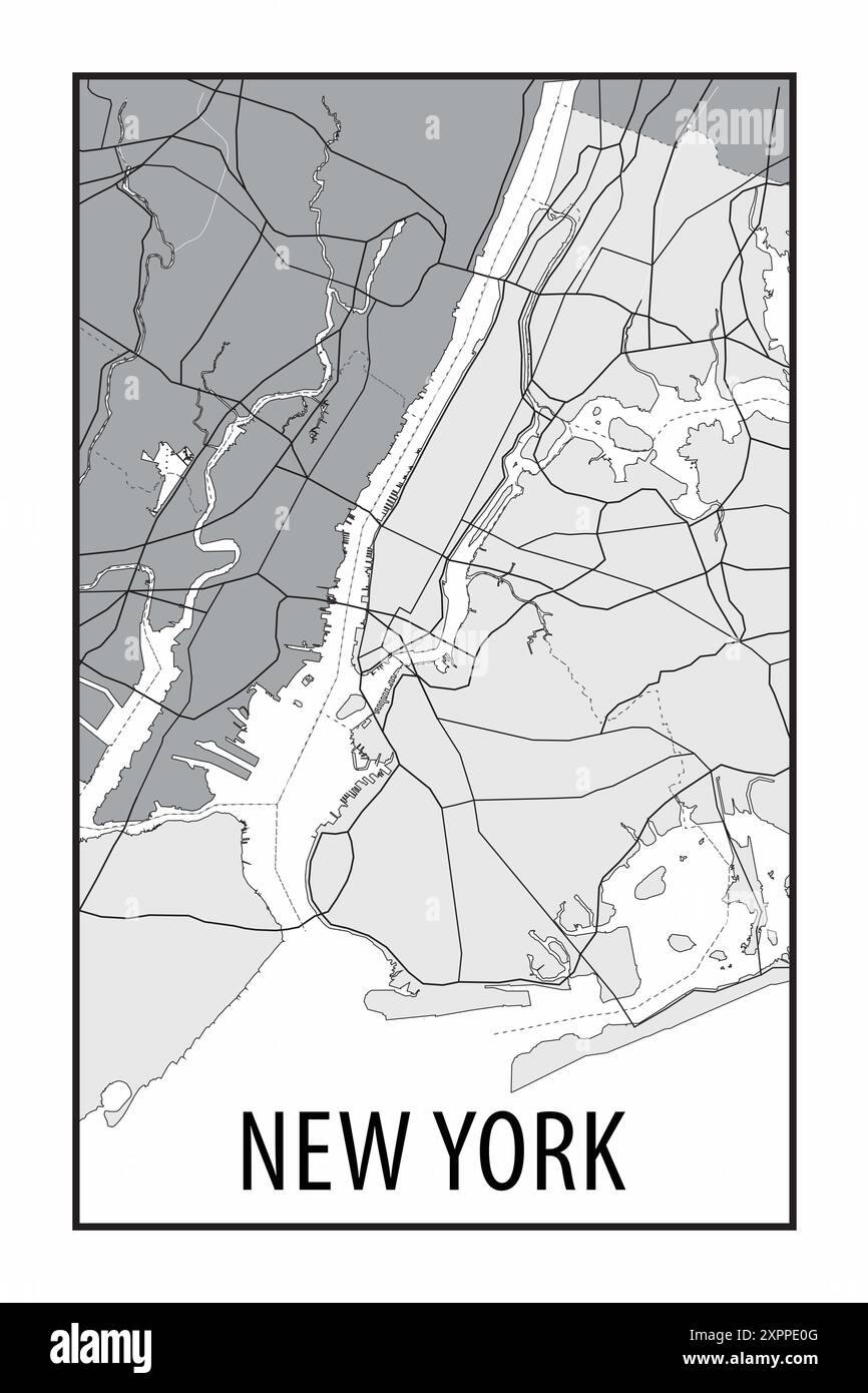 Black and white decoration poster with the map of New York city Stock ...