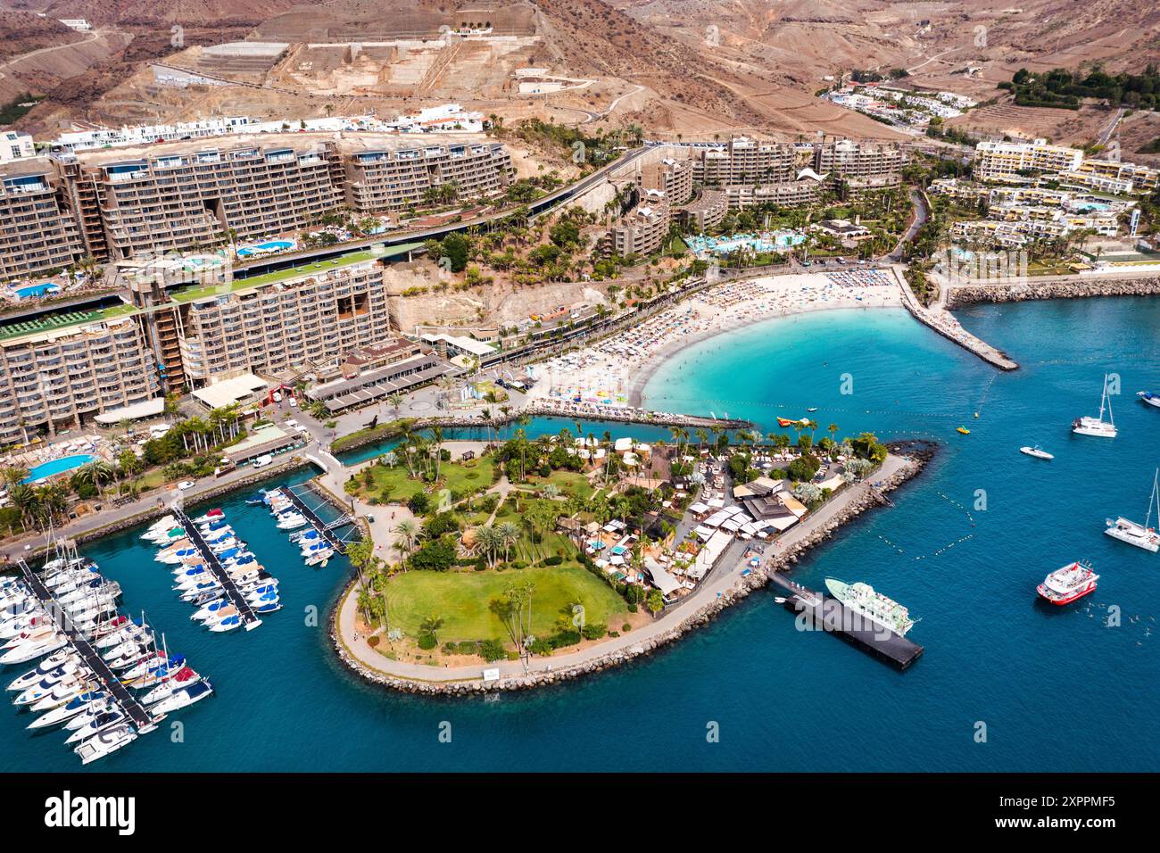 Aerial view with Anfi beach and resort, Gran Canaria, Spain. Playa Anfi
