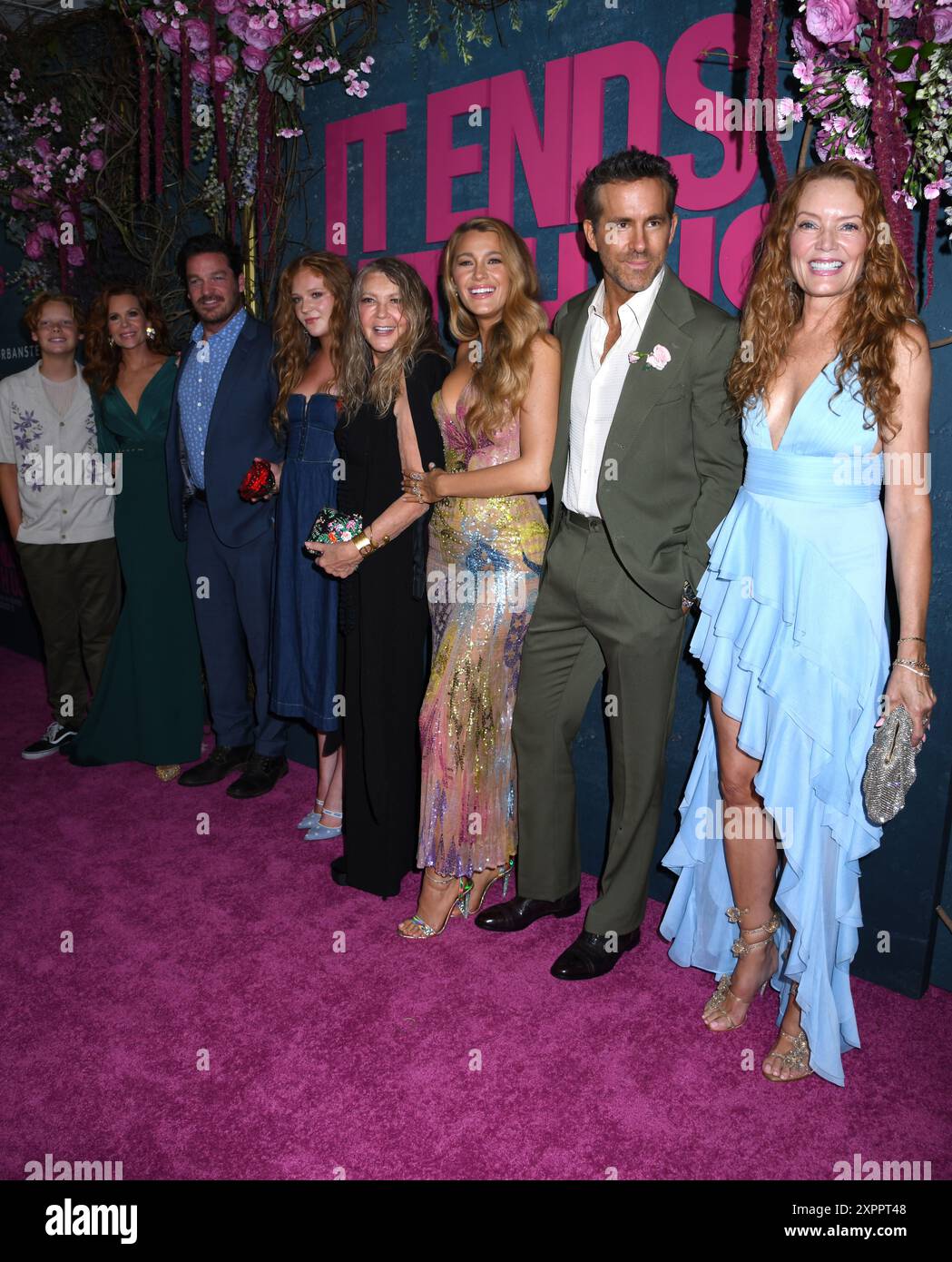 August 6, 2024, New York, New York, USA: Wyatt Johnson, Robyn Lively, Bart Johnson, Kate Johnson, Elaine Lively, Blake Lively, Ryan Reynolds and Lori Lively attend the World Premiere of 'It Ends with Us' at AMC Lincoln Square in New York. August 6, 2024. (Credit Image: © Photo Image Press via ZUMA Press Wire) EDITORIAL USAGE ONLY! Not for Commercial USAGE! Stock Photo