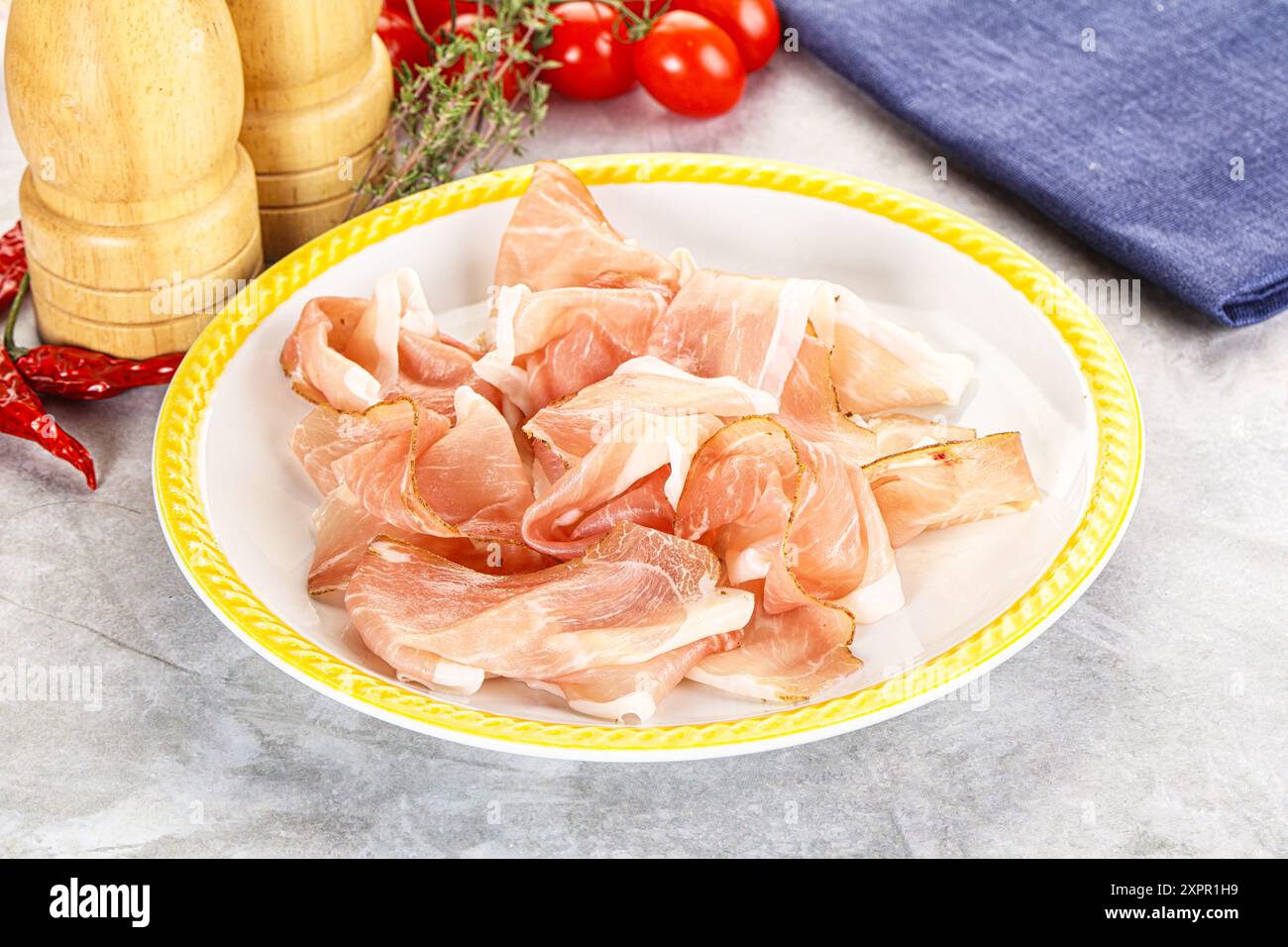 Spanish cured pork meat - Jamon slices Stock Photo - Alamy