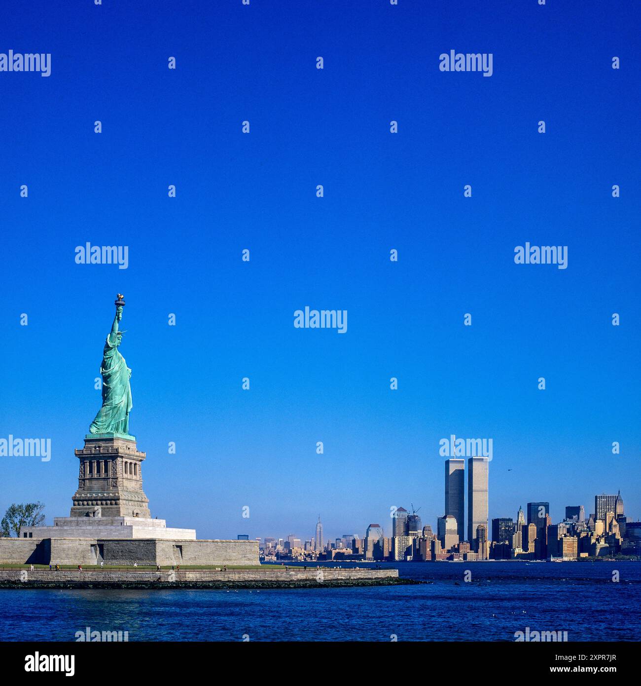 1980s Statue of Liberty, lower Manhattan skyline, WTC World Trade