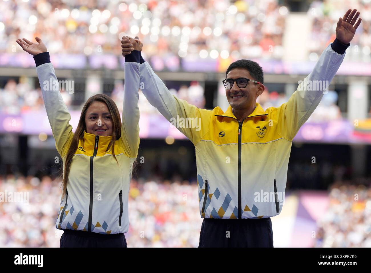 Marathon race walk relay mixed silver medalists Ecuador's Brian Daniel ...