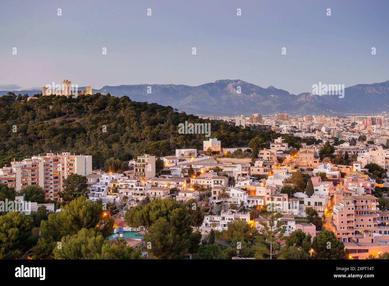 district of the Terreno and Bellver castle, West District, Palma de Mallorca, Balearic Islands, Spain, Europe Stock Photo