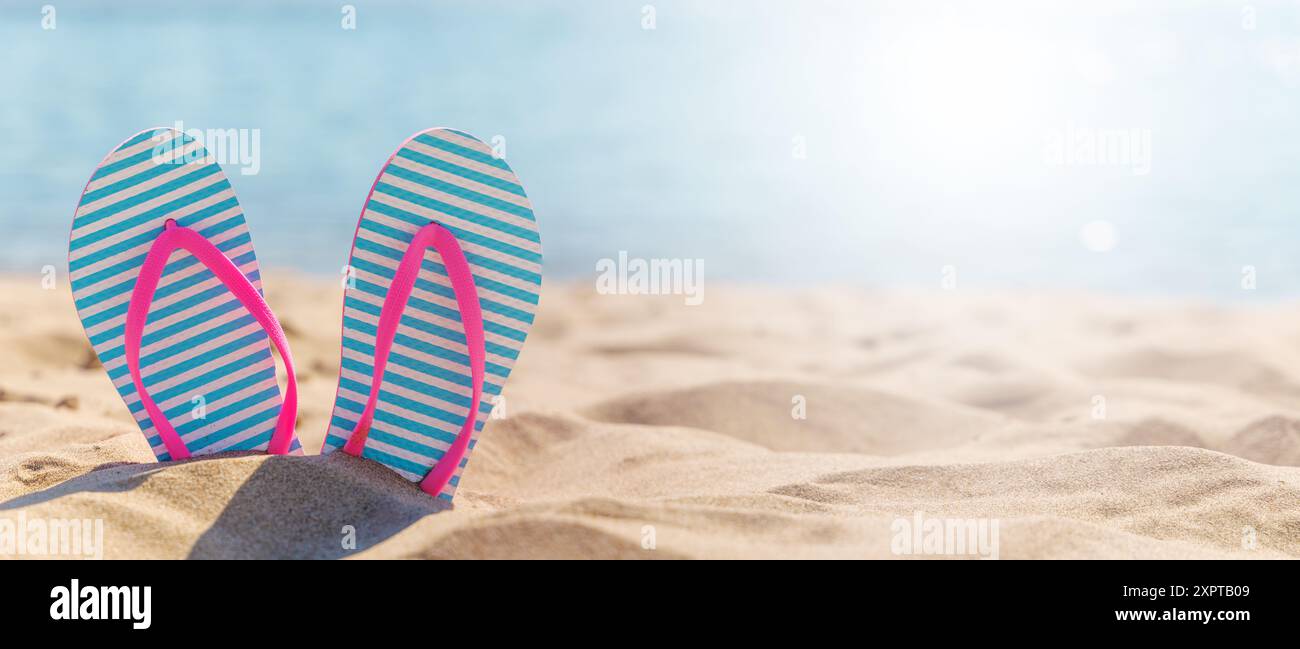 Flip flops on the sea beach, summer vacation with copy space Stock ...