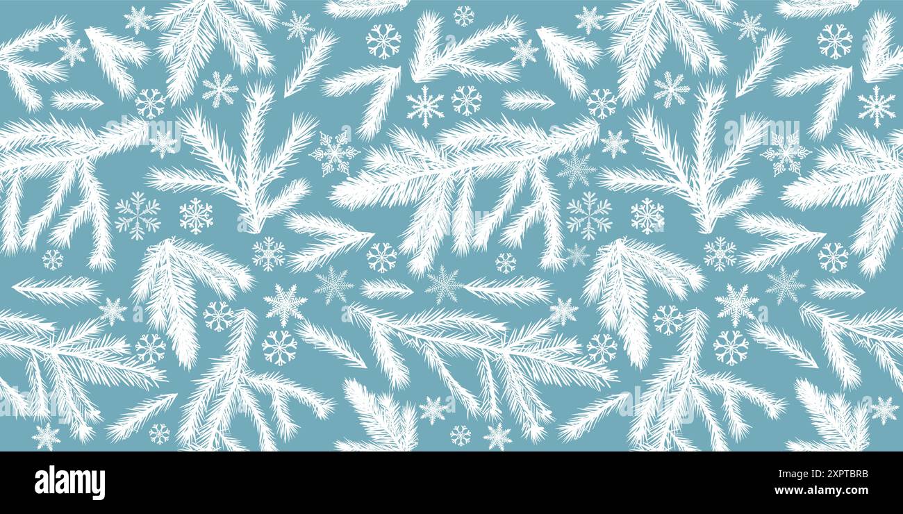Seamless pattern with snowflakes and fir branches. hand drawing. Not AI ...