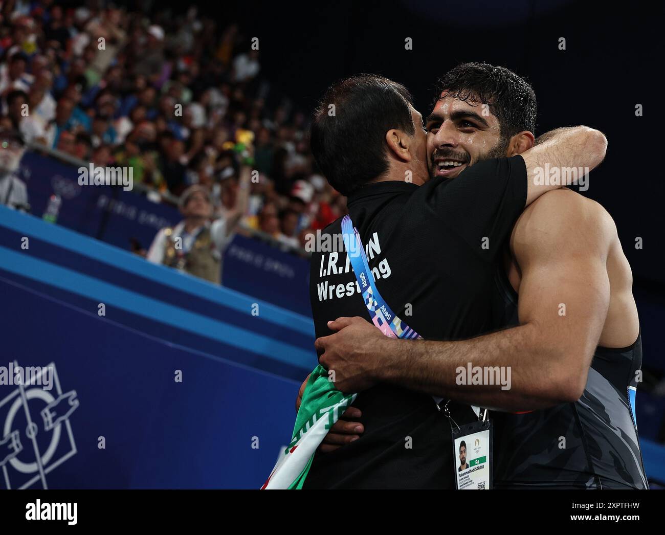 Paris, France. 7th Aug, 2024. Mohammadhadi Saravi (R) of Iran ...
