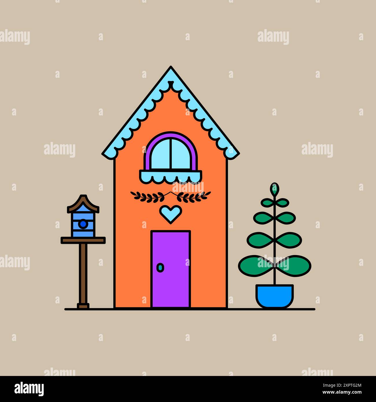 Colorful house illustration. Birdhouse and plant. Simple design. Vector ...