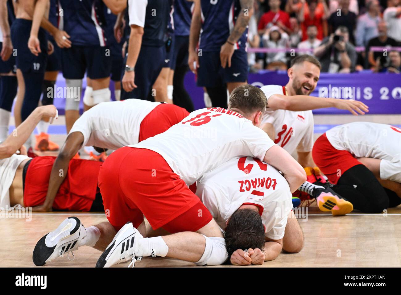 Poland players celebrate, Volleyball, Men's Semifinals between Poland