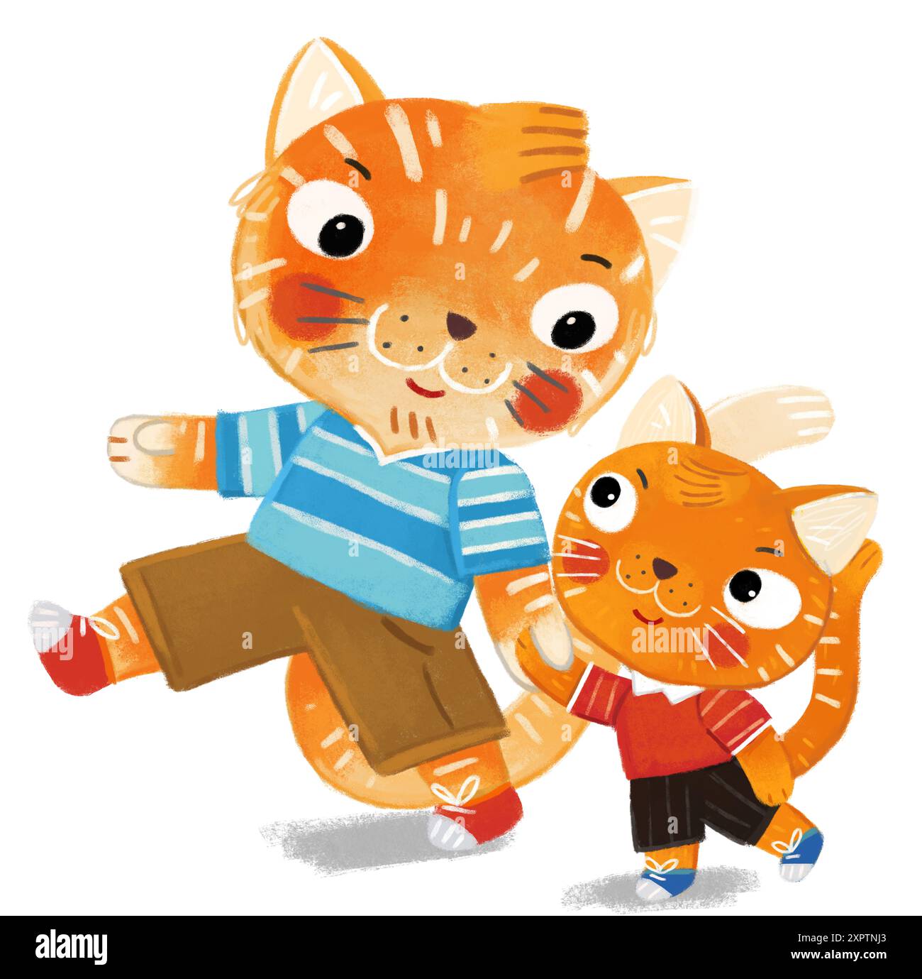 cartoon scene with family father dad and kid  boy walking around isolated on illustration Stock Photo