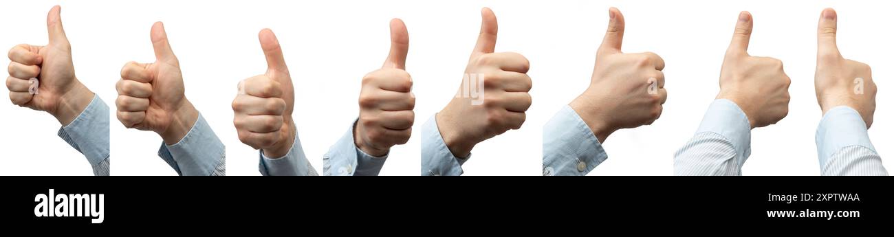 Thumb up hand gesture different view isolated on white studio background Stock Photo