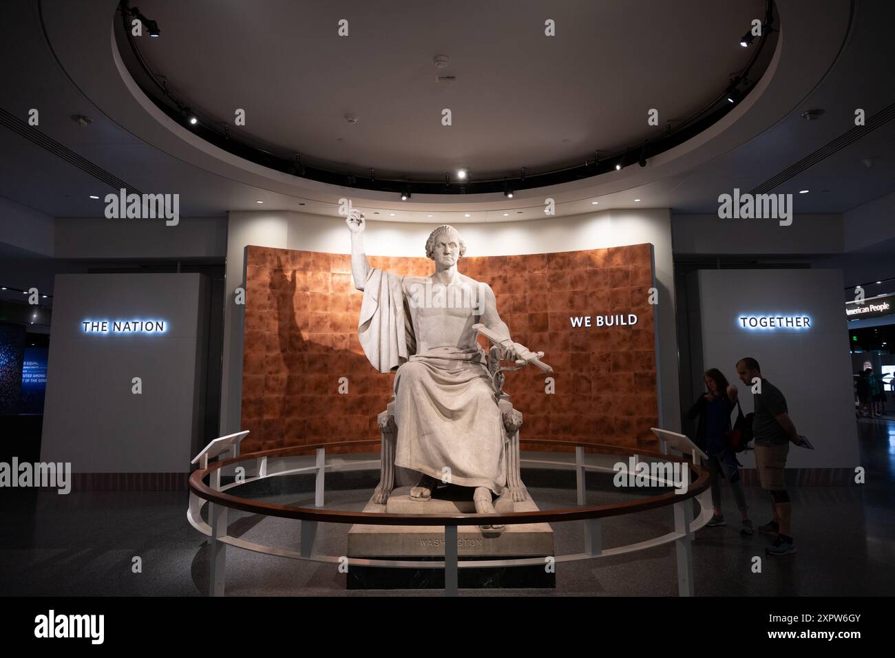 WASHINGTON D.C., United States — The George Washington statue by Horatio Greenough at the Smithsonian American History Museum. This neoclassical sculpture, completed in 1841, depicts the first President of the United States seated and was commissioned to celebrate the centennial of Washington's birth. The statue is a prominent piece in the museum's collection, reflecting early American artistic endeavors. Stock Photo