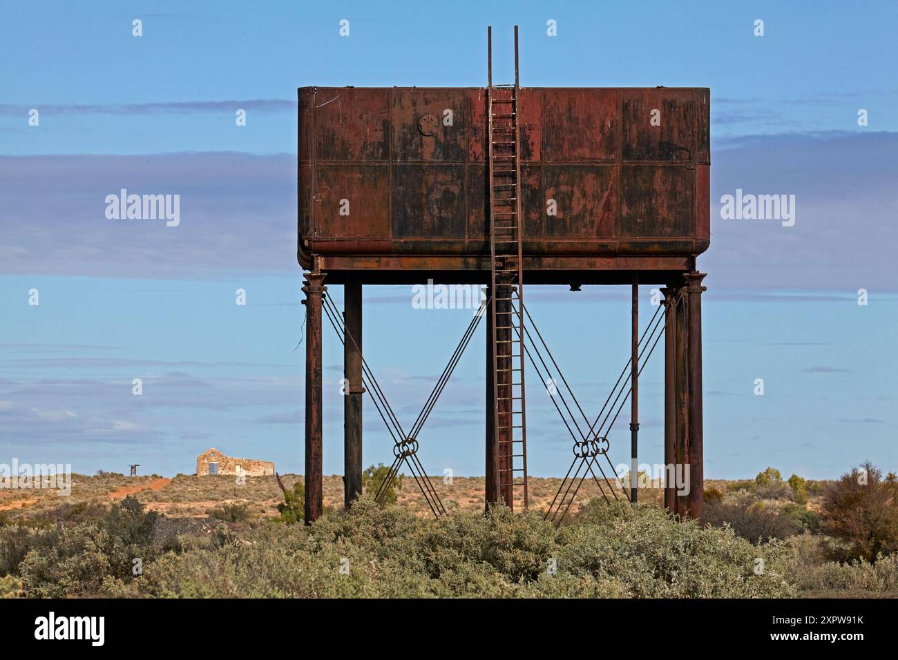 Old water tank, Farina Railway Station, Farina Ghost Town, outback South Australia, Australia Stock Photo