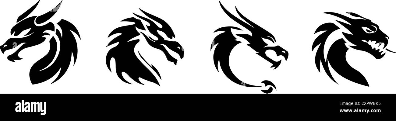 Set of Dragon Heads Tribal Illustration Stock Vector Image & Art - Alamy