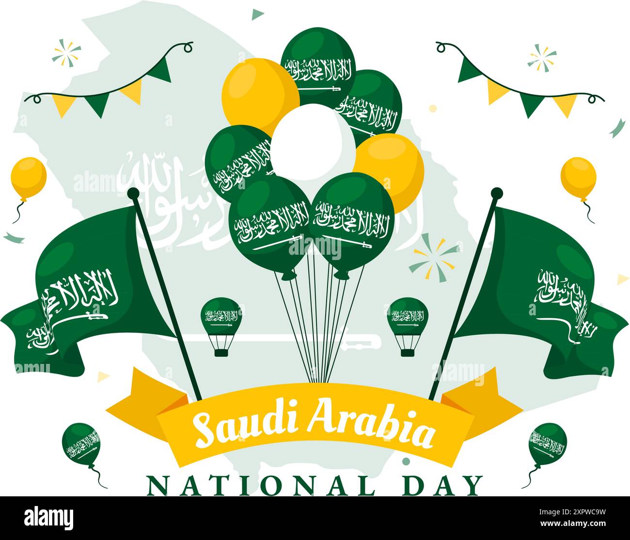 National Day of Saudi Arabia on 23rd September with Kingdom of Saudi Arabia Flag and Cityscape