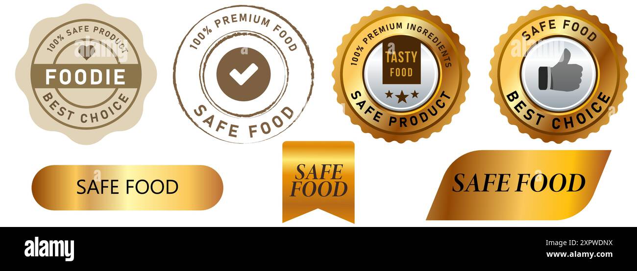 safe food free GMO tested trusted product icon stamp collection design ...