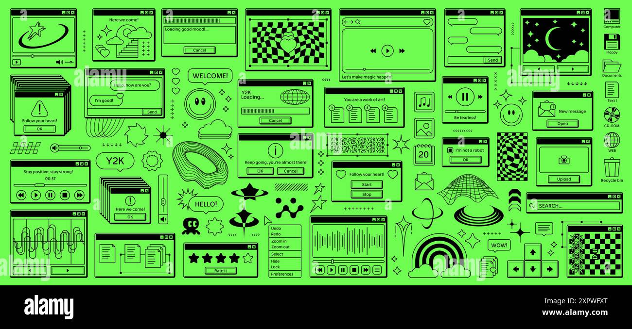 Y2k retro rave window browser sticker, old page with playful nostalgic ...