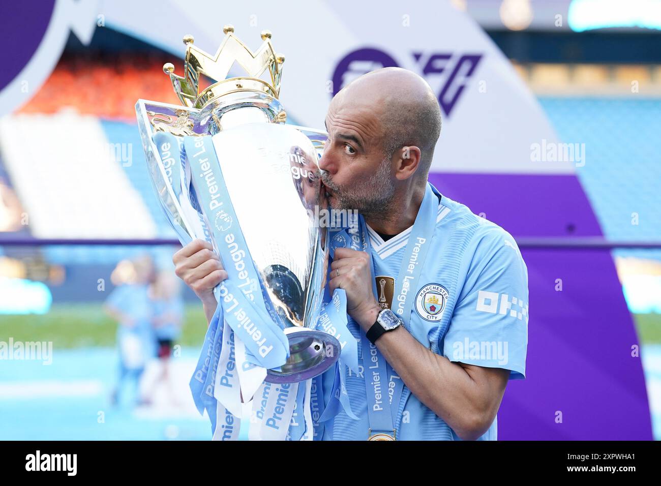 File photo dated 19-05-2024 of Pep Guardiola. City will launch their bid for a fifth successive title knowing the chasing pack is within touching distance, and that they will have to be even better if they are to retain their crown and erase the memories of last season's Champions League and FA Cup disappointments. Issue date: Tuesday June 18, 2024. Issue date: Thursday August 8, 2024. Stock Photo