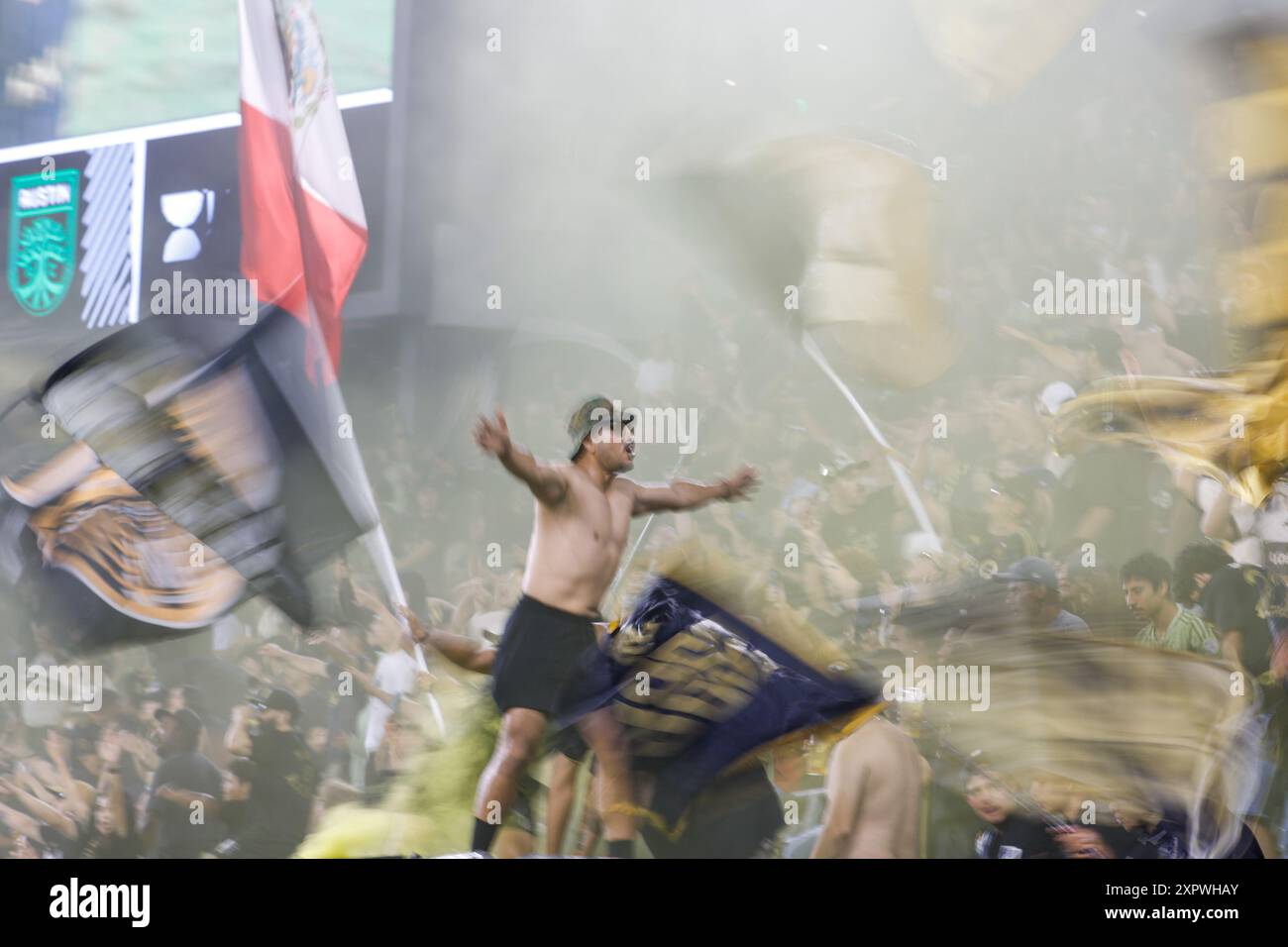 Los Angeles, United States. 07th Aug, 2024. Los Angeles FC fans celebrate after their team scoring against the Austin FC during a Leagues Cup match at BMO Stadium. Los Angeles FC won against Austin FC 2-0 (Photo by Ringo Chiu/SOPA Images/Sipa USA) Credit: Sipa USA/Alamy Live News Stock Photo