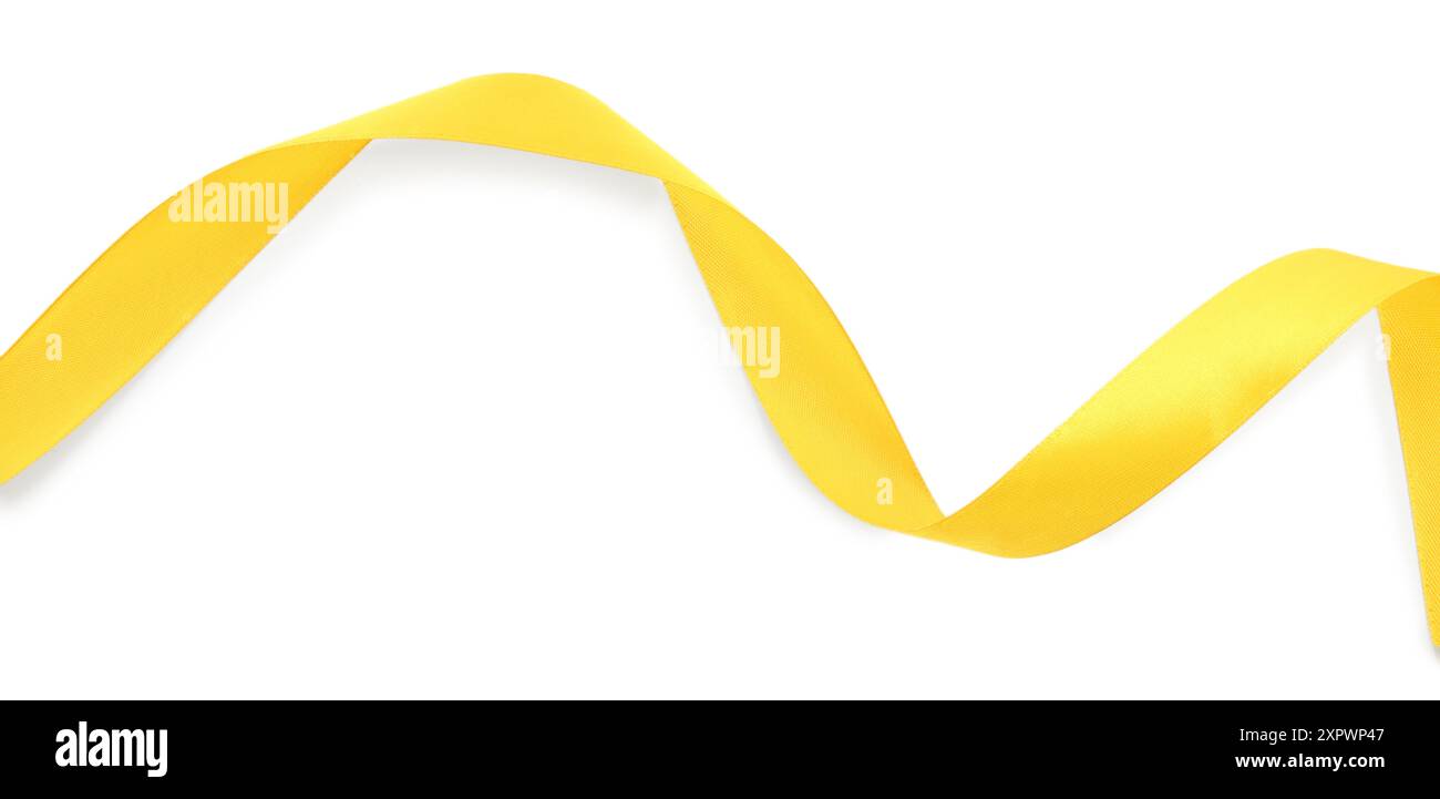 One beautiful yellow ribbon isolated on white, top view Stock Photo - Alamy