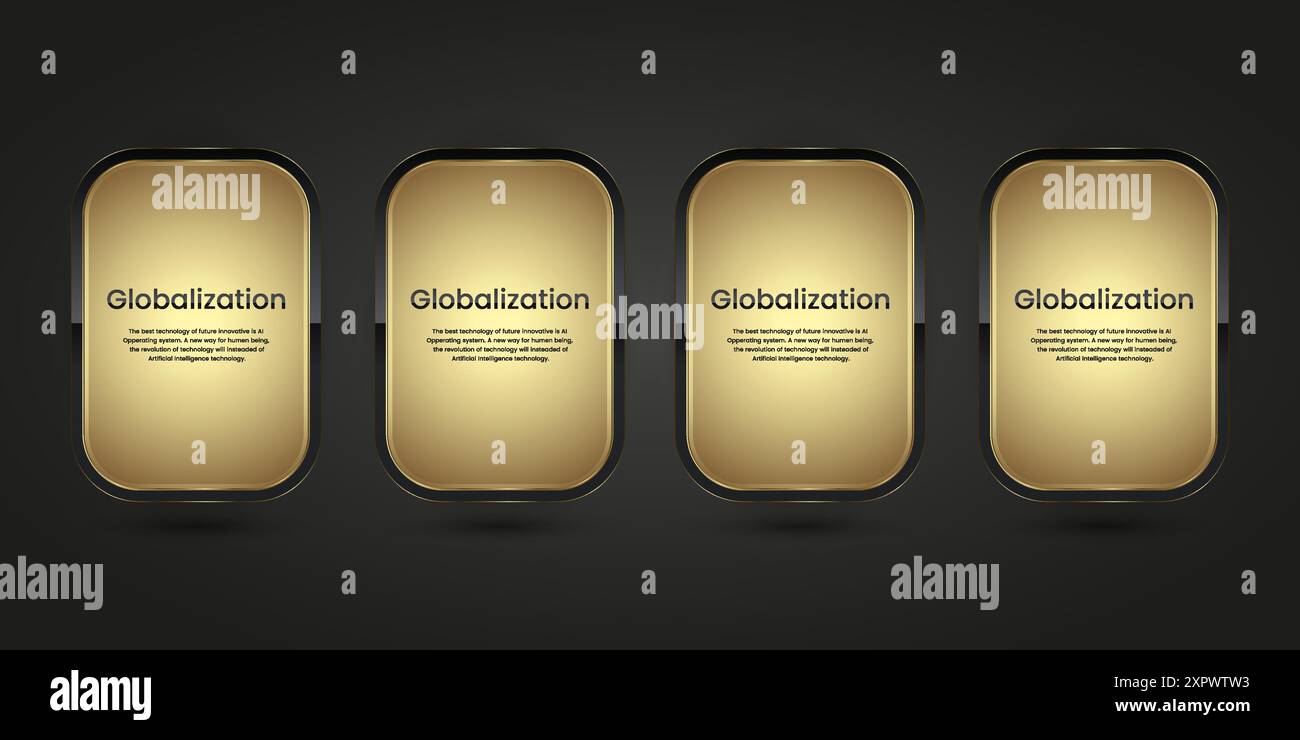 FOUR Black Luxury buttons infographic vector design. Four gold and ...