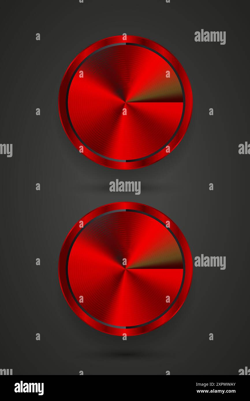 Group of 2 red blank buttons template with metal texture-chrome, silver ...
