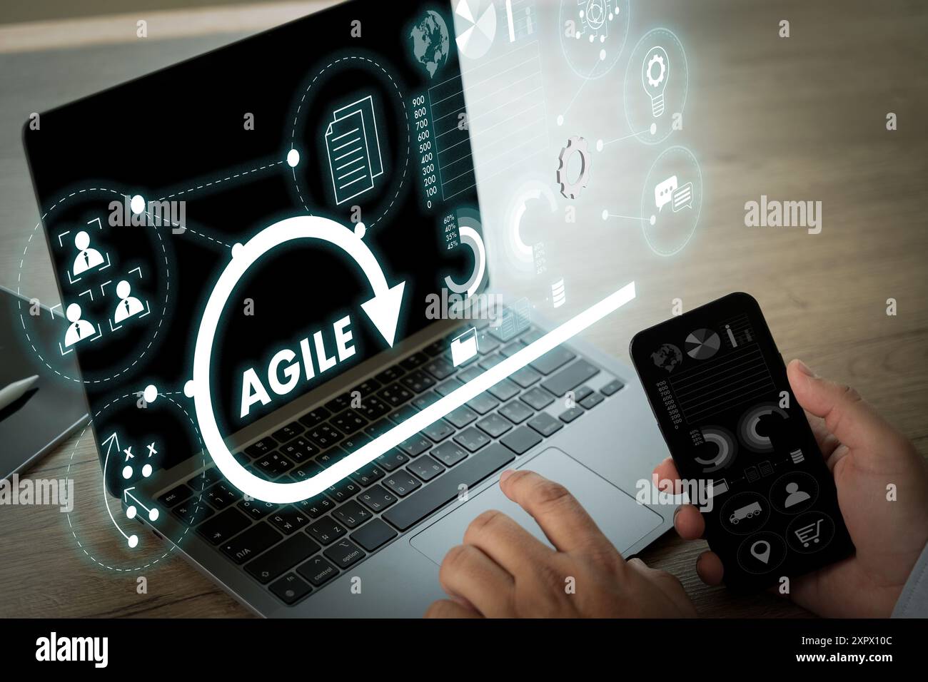 agile software development Business developer using computer Stock Photo