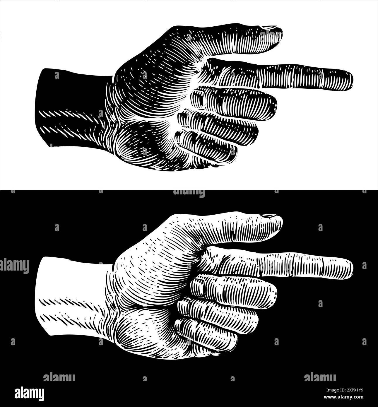 Hand Pointing Finger Etched Vintage Woodcut Style Stock Vector