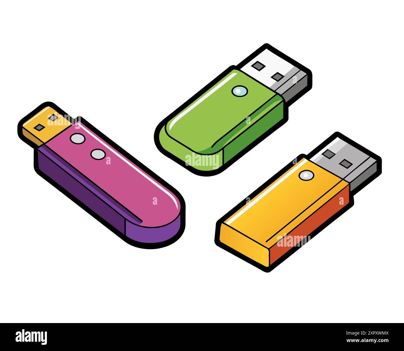 Set of hand drawn USB flash drives. Cartoon style vector illustration ...