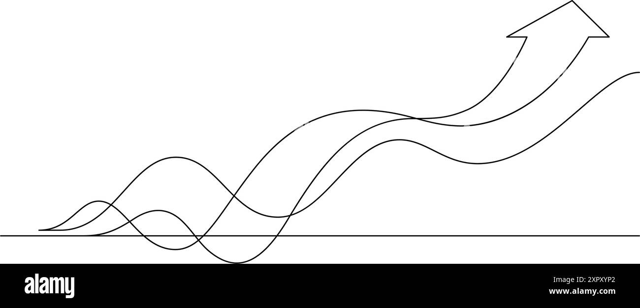 flowing growth chart with growing arrow symbol continuous one line ...