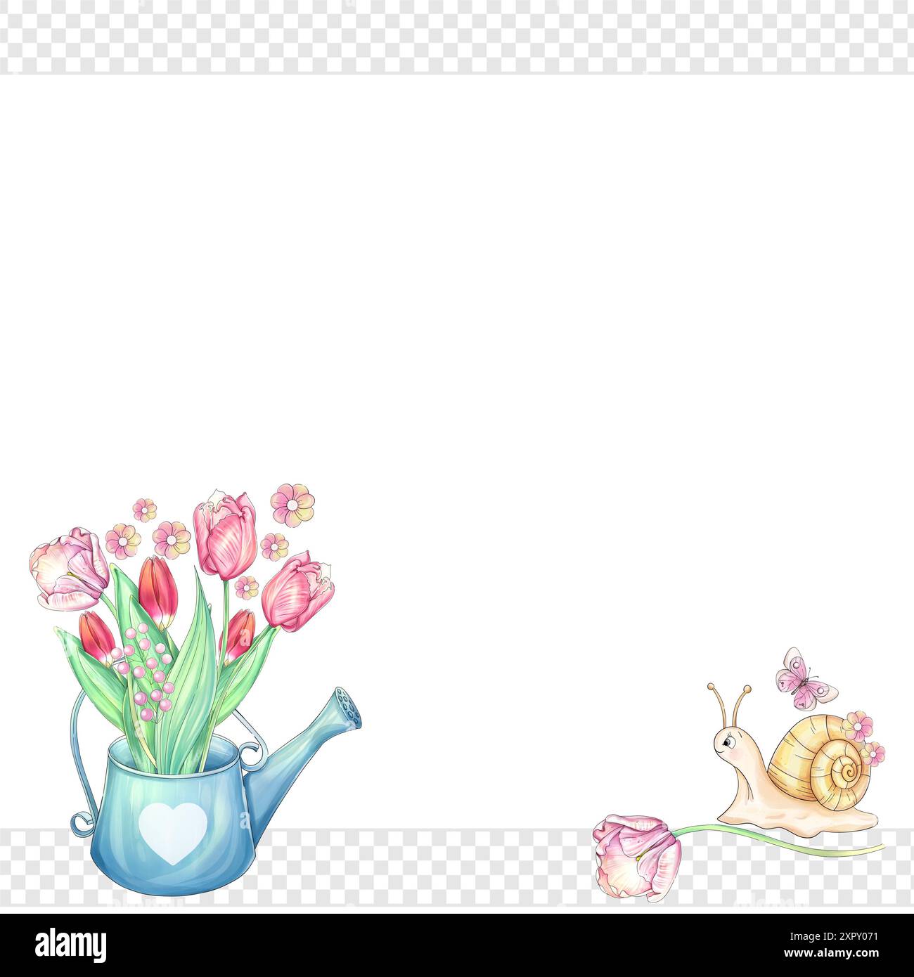 Watercolor spring template. Hand draw garden border with rake. Farming ...