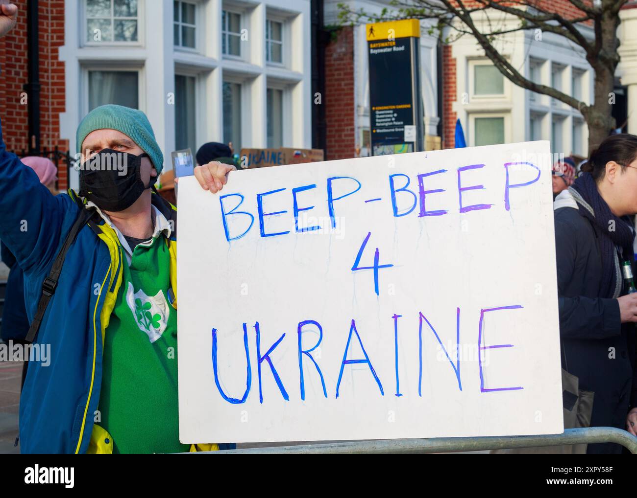 protest against Russian war against Ukraine outside UK Russian embassy Stock Photo