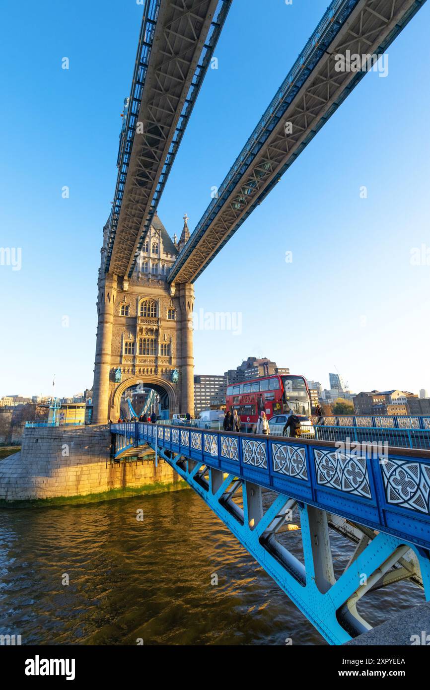 View towards the North Tower of Tower Bridge, London, England Stock Photo