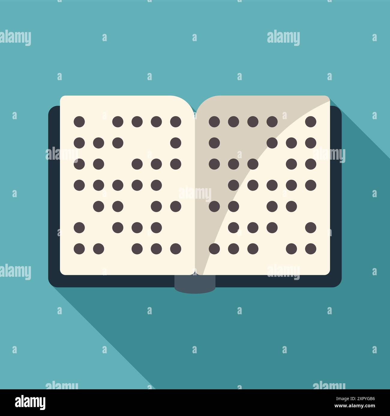 Open braille book lying on a blue background with a long shadow Stock Vector