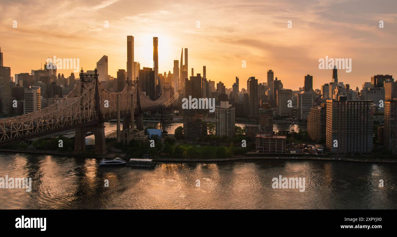 Evening New York City Landscape Over East River with Upper East Side ...