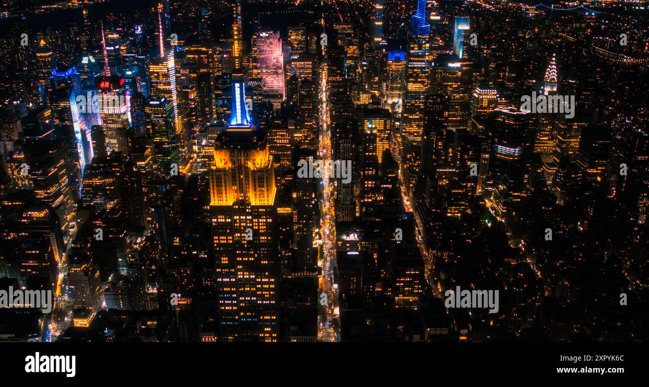 Aerial Image of New York City and Manhattan Night Panoramic Skyline ...
