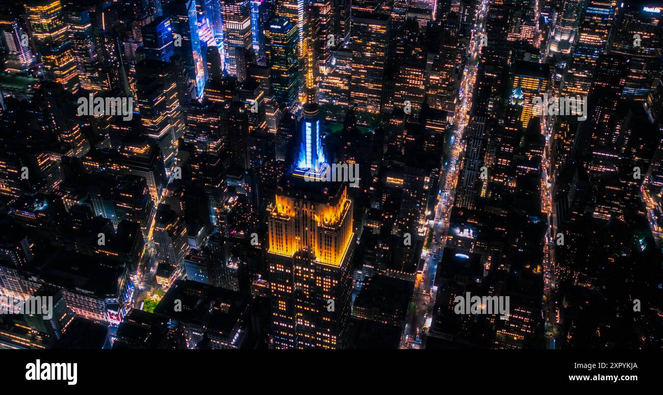 Aerial Photo of New York City and Manhattan Night Panoramic Skyline ...